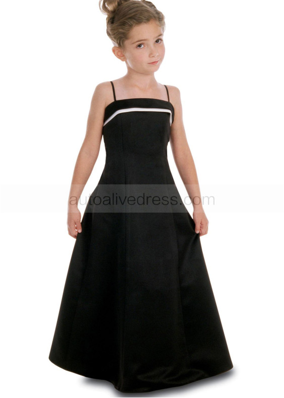 Spaghetti Straps Black And White Satin Junior Bridesmaid Dress